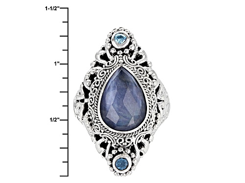 Artisan Gem Collection Of Bali™ Blue Sapphire Triplet And .20ctw Swiss Blue Topaz Silver Ring - Size 12