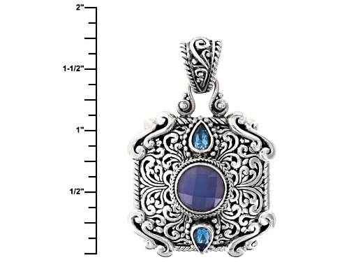 Artisan Gem Collection Of Bali™ Blue Chalcedony And .90ctw Swiss Blue Topaz Silver Pendant
