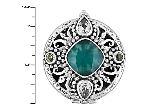 Artisan Collection Of Bali™10mm Green Onyx Doublet, 1.16ctw White Topaz And Peridot Silver Ring - Size 12