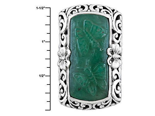 Artisan Collection Of Bali™ 31x14mm Carved Double Butterfly Green African Aventurine Silver Ring - Size 6