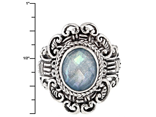 Artisan Gem Collection Of Bali™ 10x8mm Oval Blue Quartz Triplet Sterling Silver Solitaire Ring - Size 12