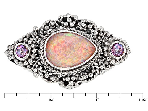 Artisan Collection Of Bali™ Pink Opal Simulant Doublet And .50ctw Mystic Topaz® Silver Bracelet - Size 7.25
