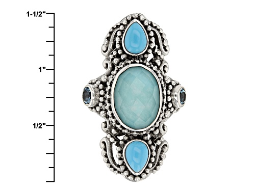 Artisan Gem Collection Of Bali™ Mexican Turquoise Doublet And .60ctw Multi-Gem Silver Ring - Size 5