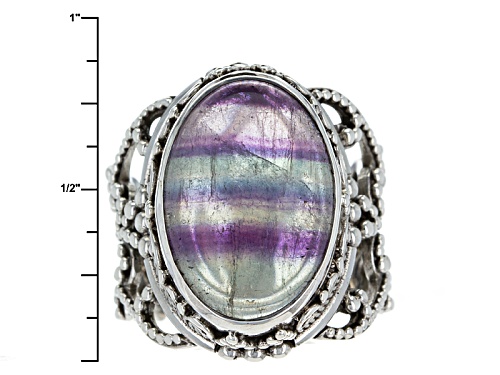 Artisan Gem Collection Of Bali™ 18x13mm Oval Purple Fluorite Sterling Silver Solitaire Ring - Size 5