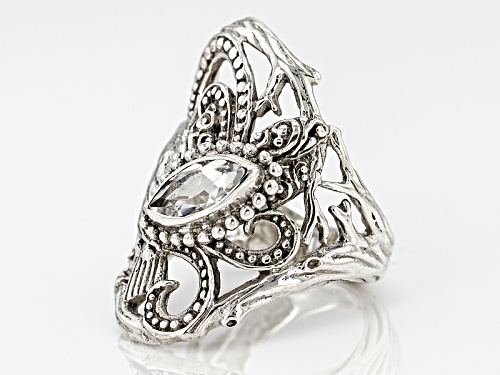 Artisan Gem Collection Of Bali™ .80ct Marquise White Topaz Silver Solitaire Bird Ring - Size 6