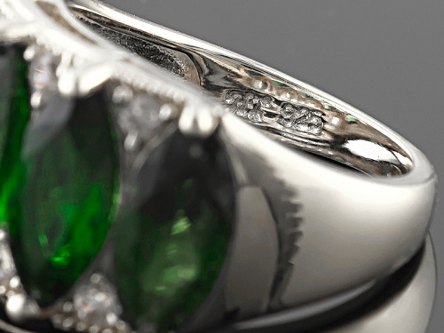 4.95ctw Marquise Chrome Diopside With .32ctw Round White Zircon Sterling Silver 5-Stone Ring - Size 5