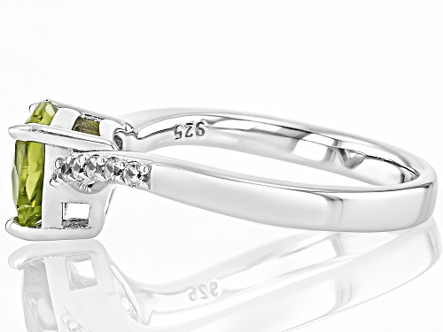 1.60ct Trillion Manchurian Peridot™ With 0.17ctw White Zircon Rhodium Over Sterling Silver Ring - Size 10