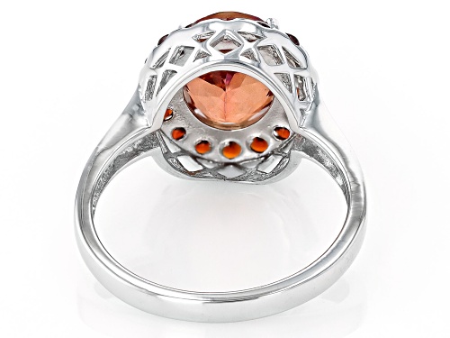 1.96ct Oval Red Labradorite With 0.64ctw Round Vermelho Garnet™ Rhodium Over Silver Ring - Size 8