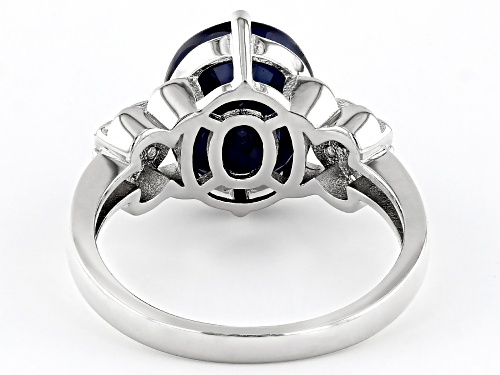 3.50ct Oval Blue Sapphire With 0.07ctw Round White Zircon Rhodium Over Sterling Silver Ring - Size 10