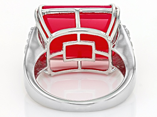 16x12mm Pink Onyx With 0.18ctw White Zircon Rhodium Over Sterling Silver Ring - Size 9