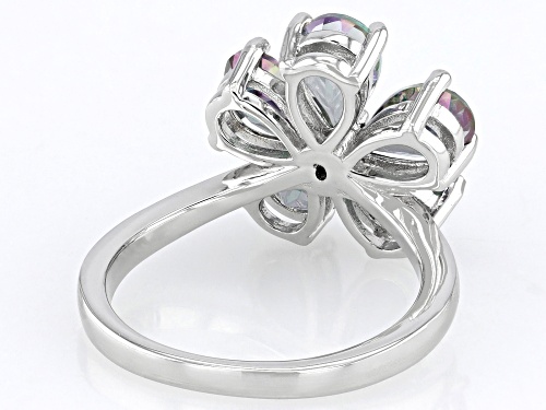 3.40ctw Mystic Fire® Green Topaz with 0.04ctw Rhodolite Rhodium Over Sterling Silver Ring - Size 7