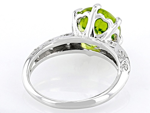 3.00ct Round Manchurian Peridot™ With 0.09ctw White Zircon Rhodium Over Sterling Silver Ring - Size 9