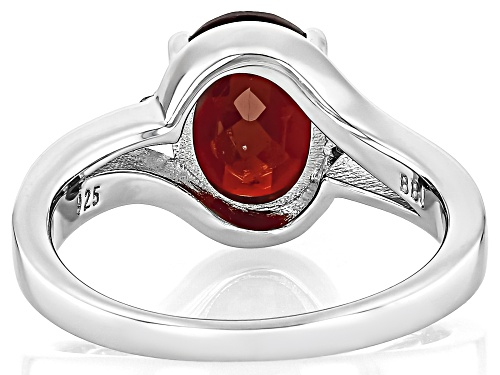 2.38ct Oval Hessonite Garnet With 0.02ctw Champagne Diamond Rhodium Over Silver Ring - Size 8
