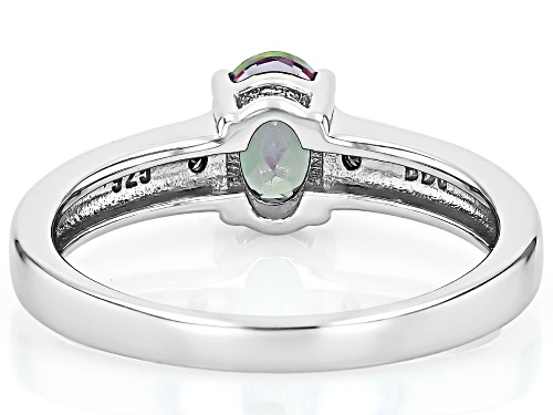 0.80ct Oval Mystic Topaz With 0.02ctw Green Diamond Accent Rhodium Over Sterling Silver Ring - Size 8