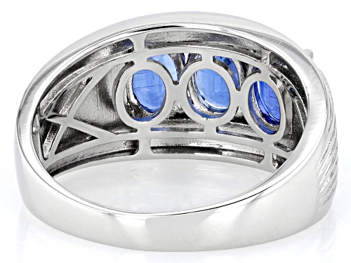 2.68ctw Oval Blue Kyanite Rhodium Over Sterling Silver Men's Ring - Size 10