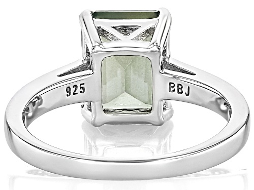 2.68ct Rectangular Octagonal Green Labradorite With .28ctw White Zircon Rhodium Over Silver Ring - Size 9
