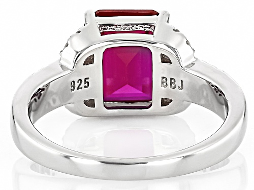 3.50ct Rectangular Octagonal Lab Created Ruby With 0.24ctw White Zircon Rhodium Over Silver Ring - Size 9
