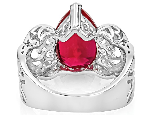 5.20ct Pear Lab Created Ruby Rhodium Over Sterling Silver Solitaire Ring - Size 8