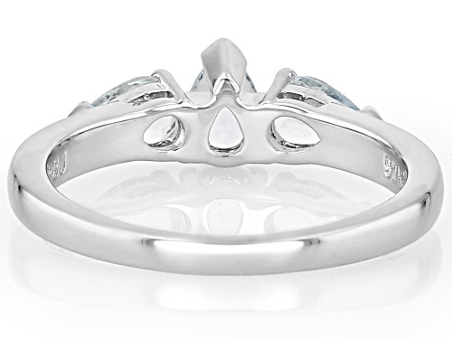 0.90ctw Pear Shape Aquamarine Rhodium Over Sterling Silver 3-Stone Ring - Size 8