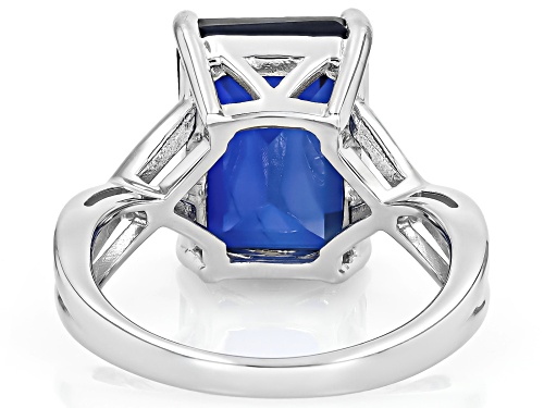 8.37ct Emerald Cut Lab Created Blue Sapphire Rhodium Over Sterling Silver Solitaire Ring - Size 10