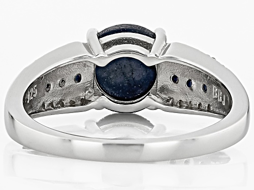 8mm Round Blue Star Sapphire ,.41ctw Blue Sapphire With .26ctw Zircon Rhodium Over Silver Ring - Size 6
