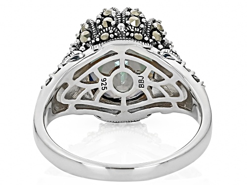 4.95ct Mystic Fire® Green Topaz With Marcasite Rhodium Over Sterling Silver Ring - Size 6