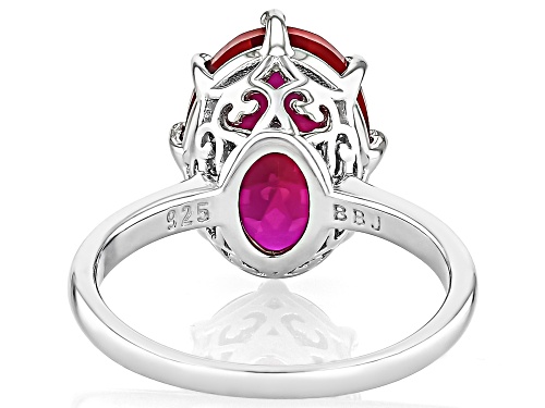 5.70ct Oval Lab Created Ruby Rhodium Over Sterling Silver Solitaire Ring - Size 9
