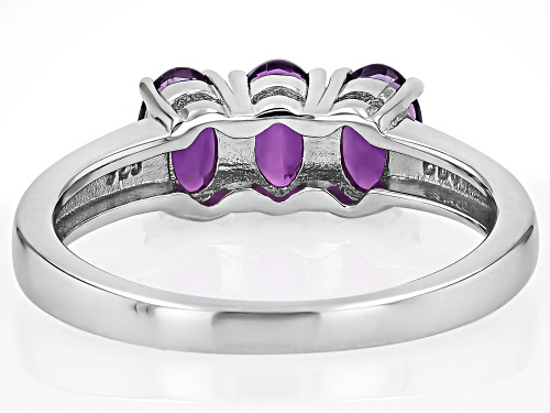 0.99ctw Oval African Amethyst Rhodium Over Sterling Silver 3-Stone Ring - Size 8