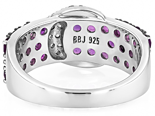 1.55ctw African Amethyst With 0.19ctw White Zircon Rhodium Over Silver Buckle Ring - Size 6