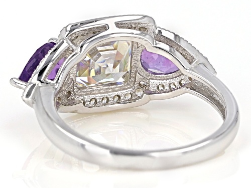 3.25ct Strontium Titanate with 1.03ctw Amethyst & .24ctw Zircon Silver Ring - Size 6