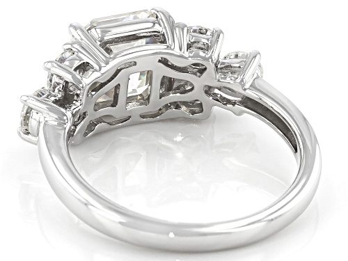 4.69Cwt Asscher Cut and Round Strontium Titanate Rhodium Over Sterling Silver Ring - Size 6