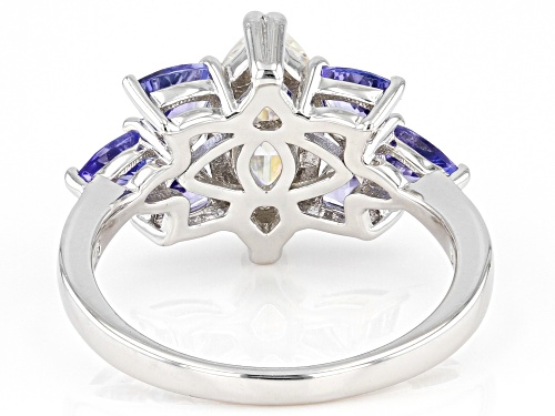 2.25ct Marquise Cut Strontium Titanate & Tanzanite Rhodium Over Silver Ring - Size 9