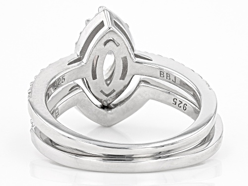 .80ct Marquise Strontium & White Zircon Rhodium Over Sterling Silver Ring with Band - Size 9