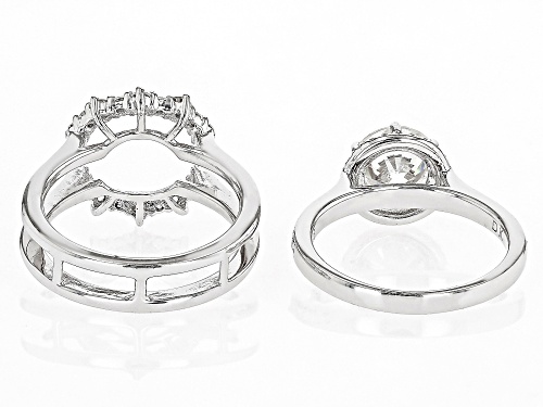 2.50CT STRONTIUM TITANATE & 1.12CTW WHITE ZIRCON RHODIUM OVER SILVER RING WITH GUARD - Size 9