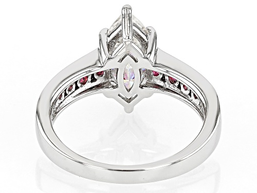 2.25CT MARQUISE CUT STRONTIUM TITANATE & 0.32CTW LAB BIXBITE RHODIUM OVER SILVER RING - Size 8