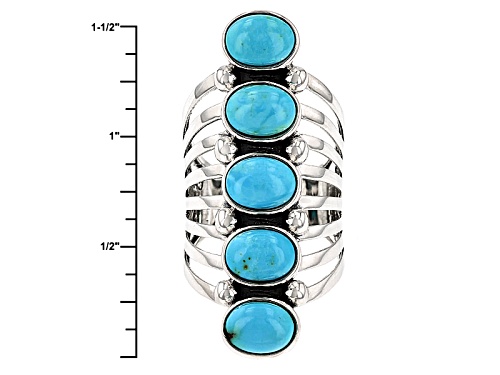 Southwest Style By Jtv™ 8x6mm Oval Morenci Turquoise Sterling Silver Five Stone Ring - Size 6