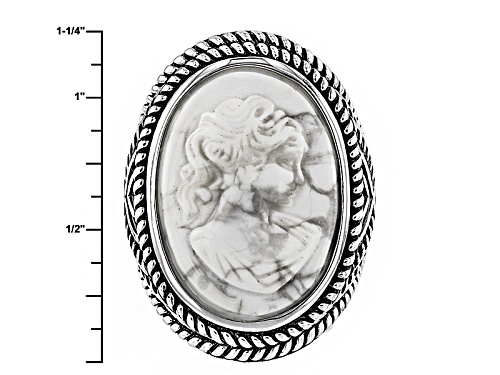 Southwest Style By Jtv™ 24x17mm Oval Carved White Magnesite Cameo Sterling Silver Ring - Size 6