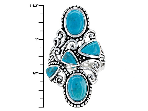 Southwest Style By Jtv™ Oval And Fancy Triangular Cabochon Turquoise Sterling Silver Ring - Size 12