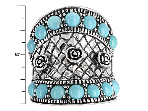 Southwest Style By Jtv™ 4mm Round Cabochon Campitos Turquoise Silver Flower Motif Ring - Size 6