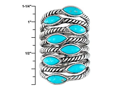 Southwest Style By Jtv™ 8x4mm Marquise Turquoise Sterling Silver Elongated 8-Band Ring - Size 6