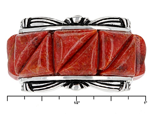 Southwest Style By Jtv™ 9.5x5mm Triangular Red Sponge Coral Sterling Silver Band Ring - Size 6