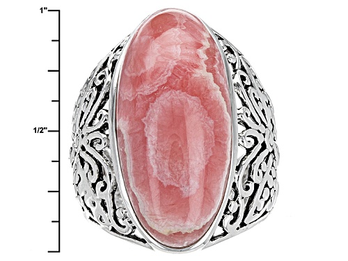 Southwest Style By Jtv™ 25x13mm Oval Rhodochrosite Solitaire Rhodium Over Silver Butterfly Ring - Size 8