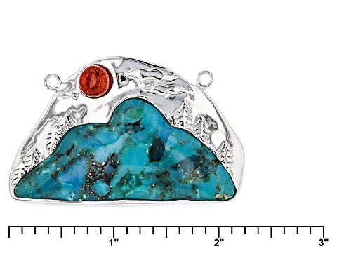 Southwest Style By Jtv™ Fancy Shape Turquoise And Round Coral Silver Mountain Landscape Necklace - Size 18