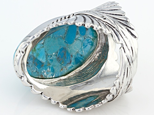 Southwest Style By Jtv™ 24.5x12mm Oval Turquoise Rhodium Over Silver Textured Feather Solitaire Ring - Size 7