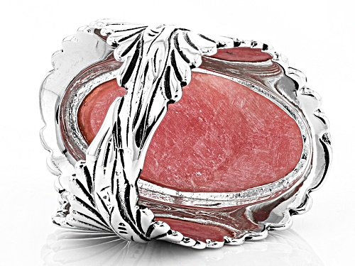 Southwest Style By Jtv™ 24.5x12mm Oval Rhodochrosite  Silver Textured Feather Solitaire Ring - Size 5