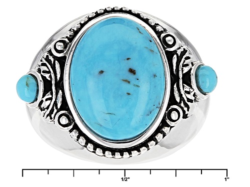 Southwest Style By Jtv™ 14x10mm Oval And 3mm Round Blue Turquoise Sterling Silver Ring - Size 6
