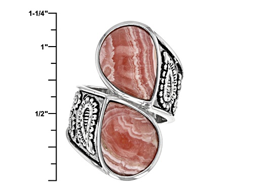 Southwest Style By Jtv™ 15x11mm Pear Shape Rhodochrosite Silver Paisley Detail Bypass Ring - Size 5