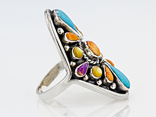 Southwest Style By Jtv™ Turquoise, Mother Of Pearl, And Spiny Oyster Shell Sterling Silver Ring - Size 5