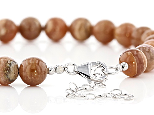 Southwest Style by JTV™ 8mm round caramel rhodochrosite bead strand rhodium over silver bracelet - Size 8