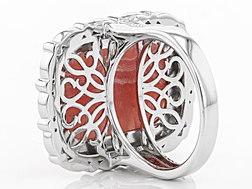 Southwest Style by JTV™ 22x16mm cushion rhodochrosite solitaire rhodium over silver ring - Size 8